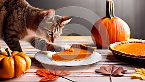 Cat Stealing Pumpkin Pie