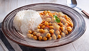 Chickpeas Served With Rice.