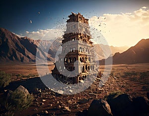 Tower of Bable in decay. AI-Generated image.
