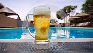 Beer-shot. A beer at the pool.