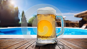 Beer-shot. A beer at the pool.