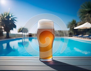 Beer-shot. A beer at the pool.