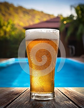 Beer-shot. A beer at the pool.