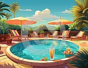 Swimming Pool, Sunshade and Drinks