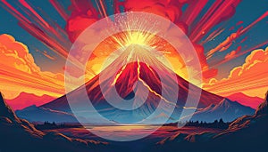 Volcano eruption illustration.