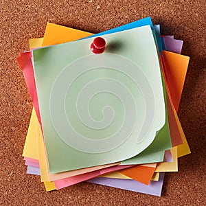 Colorful note papers. Post it notes on cork board
