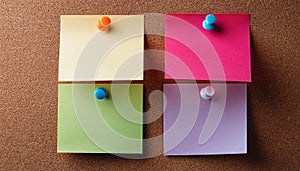 Colorful note papers. Post it notes on cork board