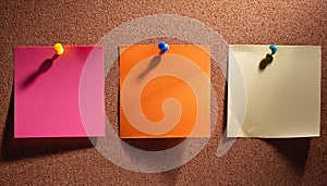 Colorful note papers. Post it notes on cork board