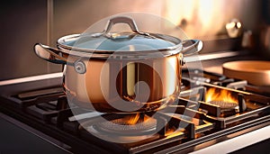 Boiling vegetables simmering on a hob - Generated by Ai.