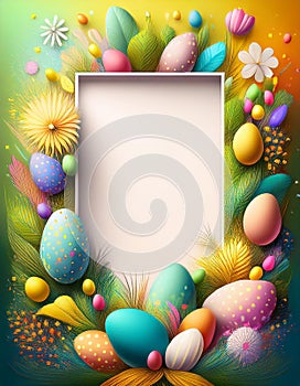 Bright Easter banner with empty frame. Generated image