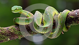 Wagler s pit viper on tree branch