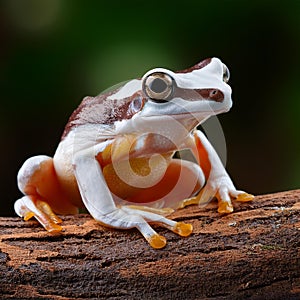 White-brown masked forest frog sitting on a log