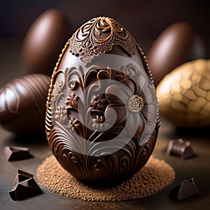An intricately carved chocolate Easter egg.