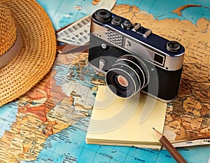 Holiday Items on a World Map.