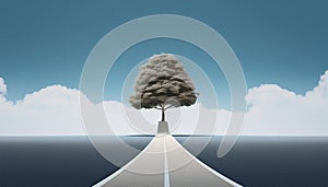 The road to tree. Suspended in the sky road that leads to the tree