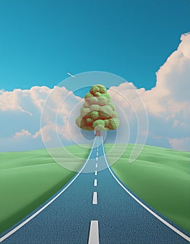 The road to tree. Suspended in the sky road that leads to the tree