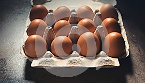 Carton of fresh brown eggs
