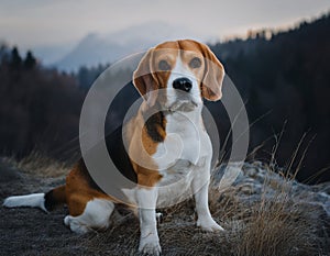 Fall beagle dog. Pet Beagle dog outdoors in Fall.