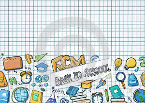 set of back to school elements on white paper background