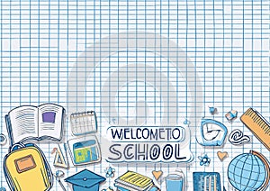 set of back to school elements on white paper background