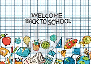 set of back to school elements on white paper background