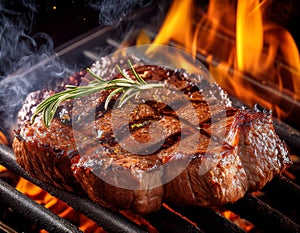 Sizzling meat. Meat with grillmarks sizzling on the BBQ