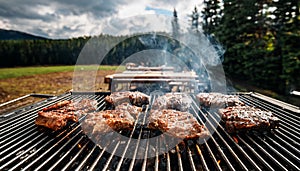 Sizzling meat. Meat with grillmarks sizzling on the BBQ