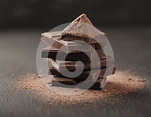 Dark chocolate stack, chips and powder