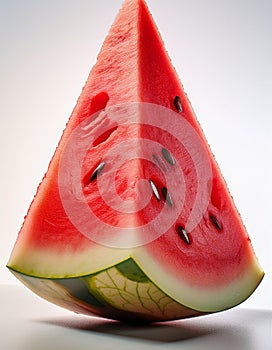 close-up of watermelon slice isolated on white background. AI generated.