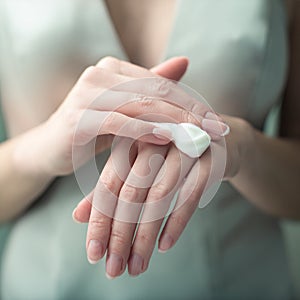 Cream on the women hand.