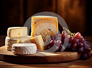 composition with different cheeses and grapes