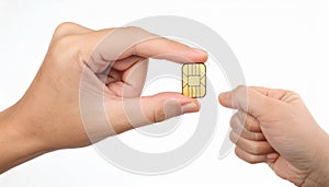 Sim card In a hand isolated on white background