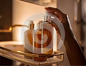 Generated image. Close up of hand picking up unlabeled package.