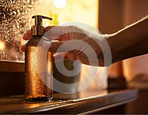 Generated image. Close up of hand picking up unlabeled package.