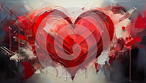 Red Heart Abstract illustration on the brush strokes background