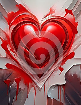 Red Heart Abstract illustration on the brush strokes background