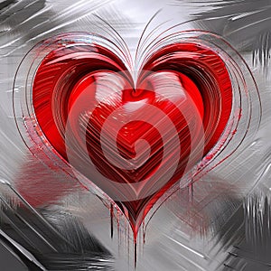 Red Heart Abstract illustration on the brush strokes background