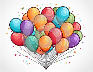 Colorful balloons in flat style on white. Colorful balloons bunch in flat style on white background