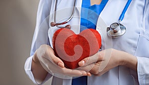 Doctor holding heart. Female doctor with the stethoscope holding heart