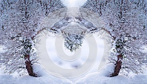 Winter landscape,branches form a heart-shaped pattern