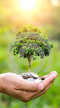 Hand Coin tree The tree grows on the pile.