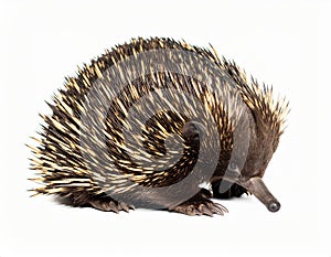 Echidna isolated. Echidna, Tachyglossus species, isolated on white background.