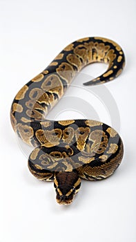 Closeup of a african coiled royal or ball python snake on a white background