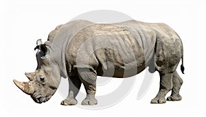 African black rhino. Isolated. white Background