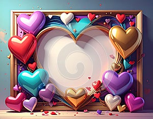 Abstract frame with dimensional hearts. Abstract frame design with dimensional, shiny hearts