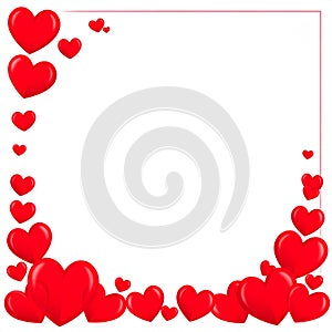 Abstract frame with dimensional hearts. Abstract frame design with dimensional, shiny hearts