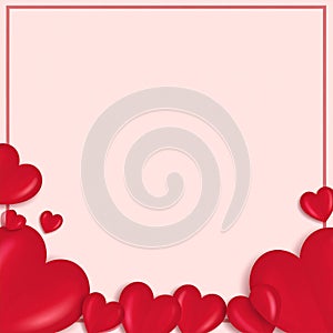 Abstract frame with dimensional hearts. Abstract frame design with dimensional, shiny hearts