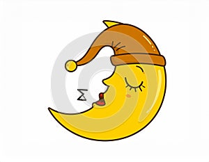 Snoring moon with sleepyhead. Cute drawn sleeping and snoring moon wearing a sleepyhead.