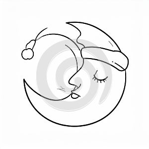 Snoring moon with sleepyhead. Cute drawn sleeping and snoring moon wearing a sleepyhead.