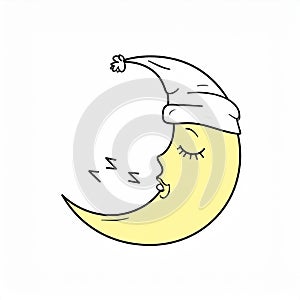 Snoring moon with sleepyhead. Cute drawn sleeping and snoring moon wearing a sleepyhead.